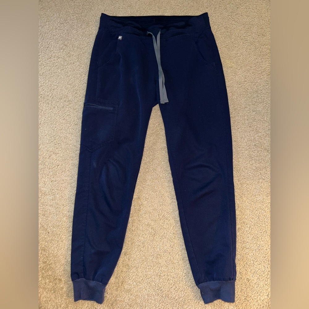 Figs  Dark Blue Scrub Joggers with Gray Drawstring
